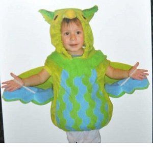 Baby Owl Halloween Costume Green Plush Hooded Vest with Wings 6/12 mths